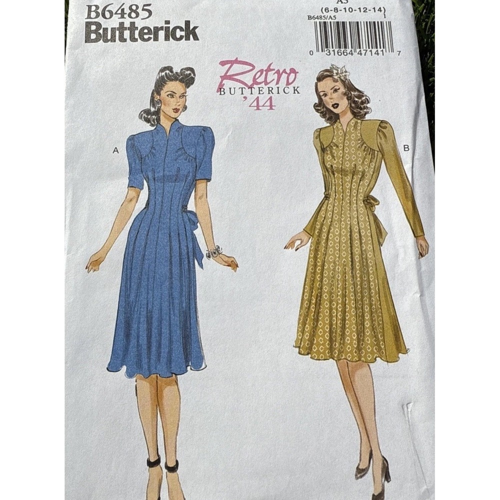 Butterick B6485 Retro '44 Dress Sewing Pattern Misses 6-14 Uncut Factory‎ Folded